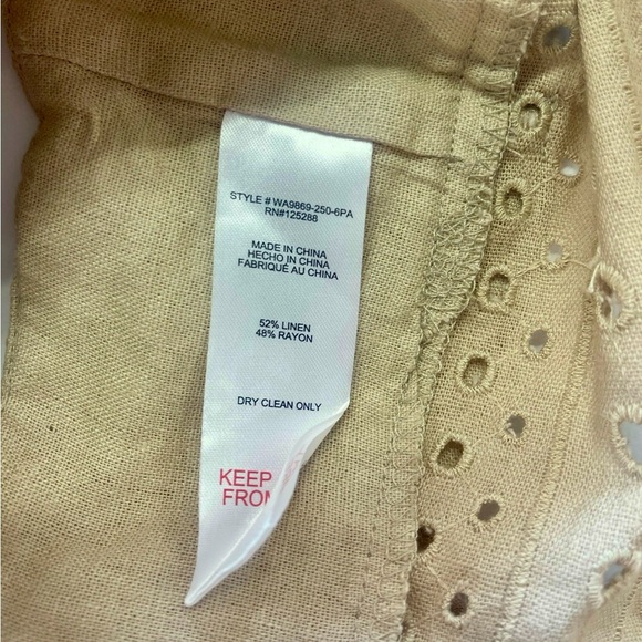 NWT Jason Tan Linen Blend Crochet Eyelet Boho Bohemian Vacation Crop Top Blouse - Picture 5 of 8